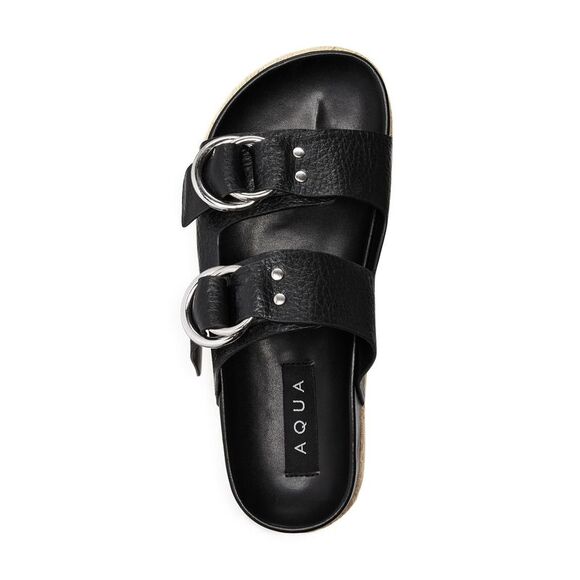 AQUA Womens Black Kai Round Toe Platform Slip On Leather Espadrille Shoes 9.5 M - Picture 2 of 3